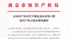 喜報(bào)！南京永能新材料有限公司獲選南京市知識(shí)產(chǎn)權(quán)示范企業(yè)！